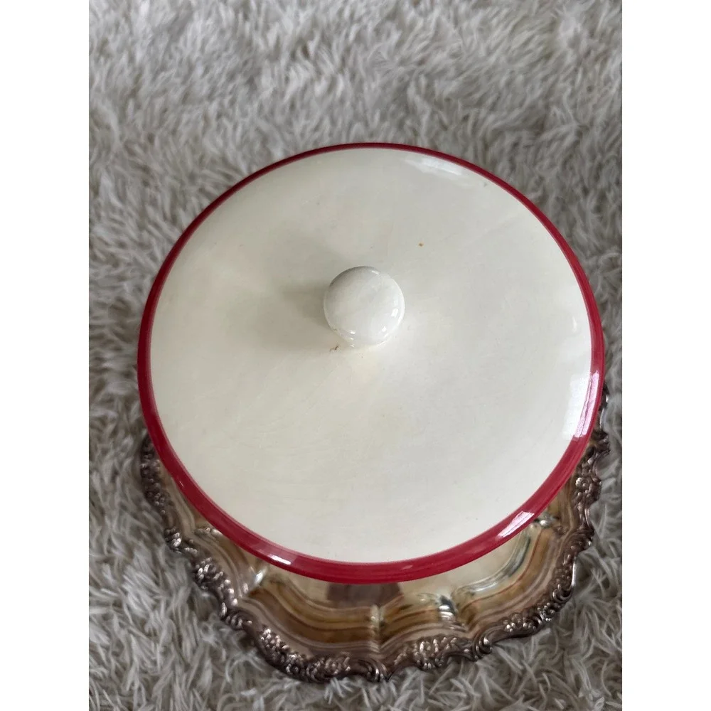 Italian Ceramic Biscotti Cookie‎ Jar Vintage Fruit Design Red Lid